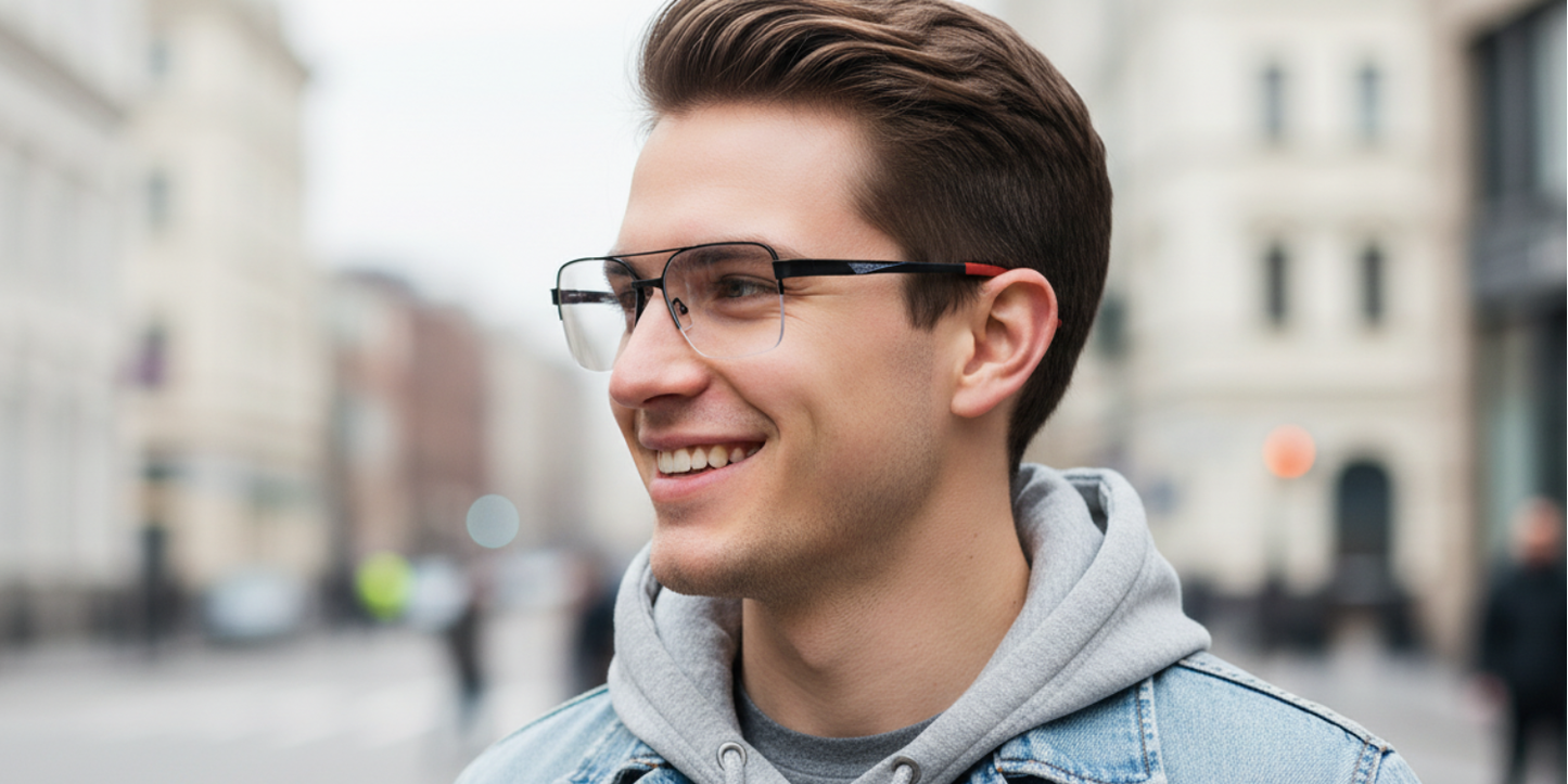 Half Rim Double Bridge Rectangle Classic Eyeglasses