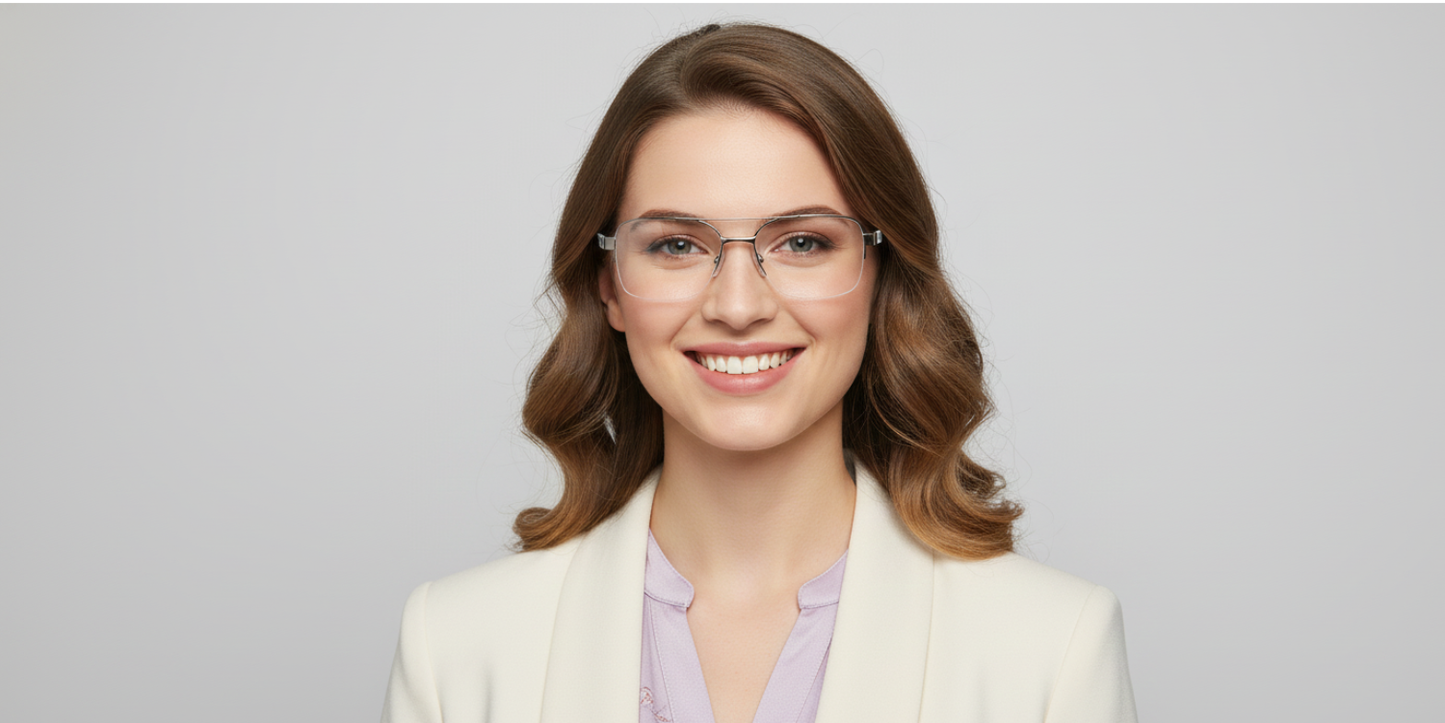 Half Rim Double Bridge Rectangle Classic Eyeglasses