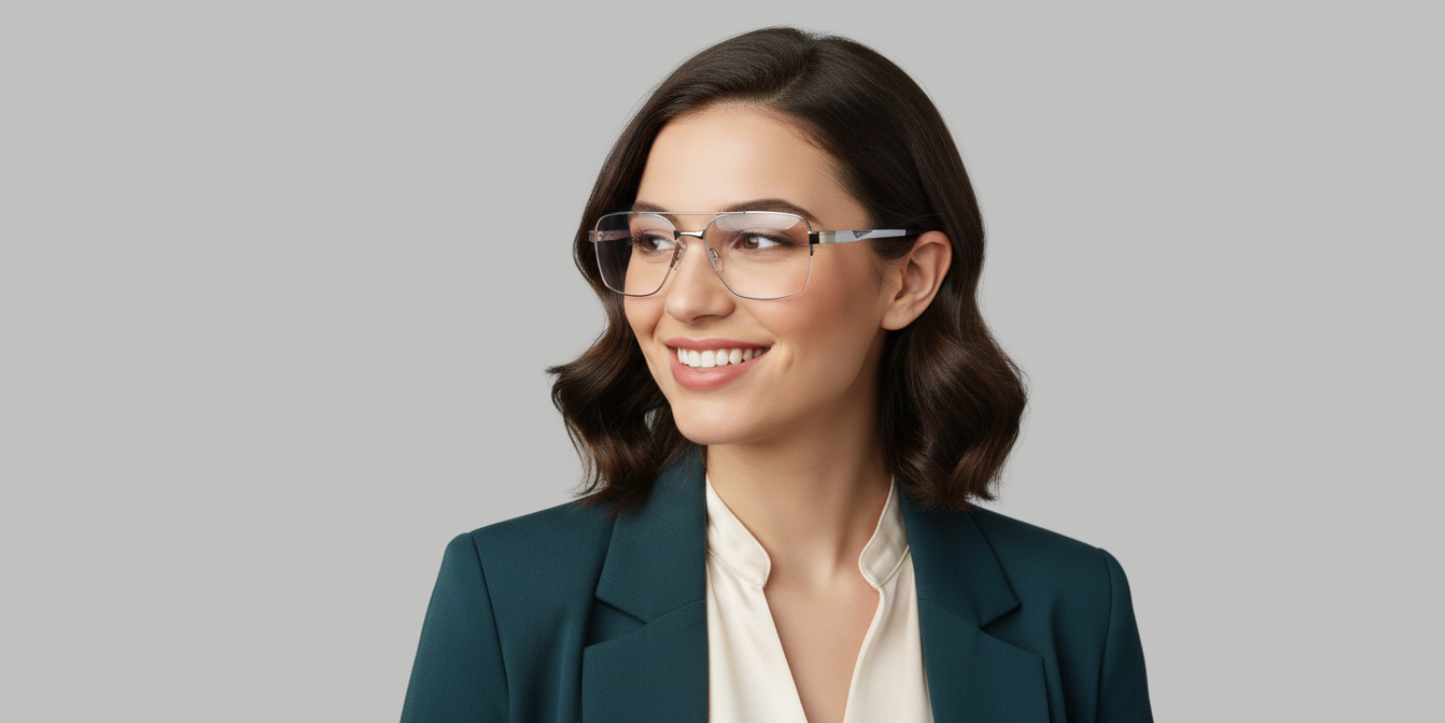 Half Rim Double Bridge Rectangle Classic Eyeglasses